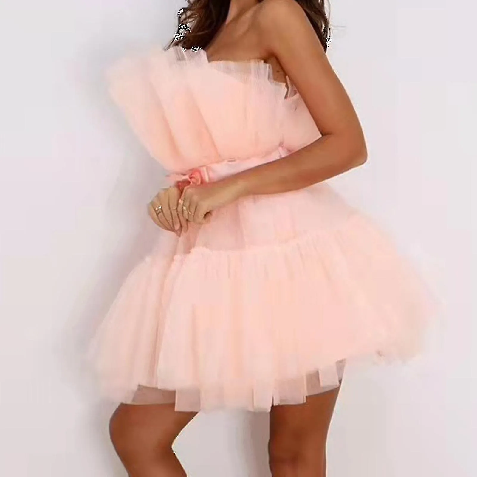 2023MUJER TULLE VESTIDO SIN MANGAS VESTIDO CORTO DE MALLA SóLIDA PRINCESA STEAPLESS PARTY DRESS