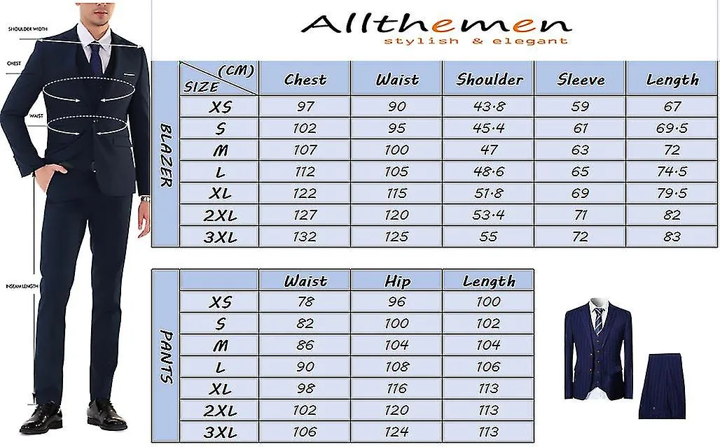 ALLTHEMEN HOMBRE 3PIECE BUSINESS SUIT SLIM STRIPE WEDDING SUIT