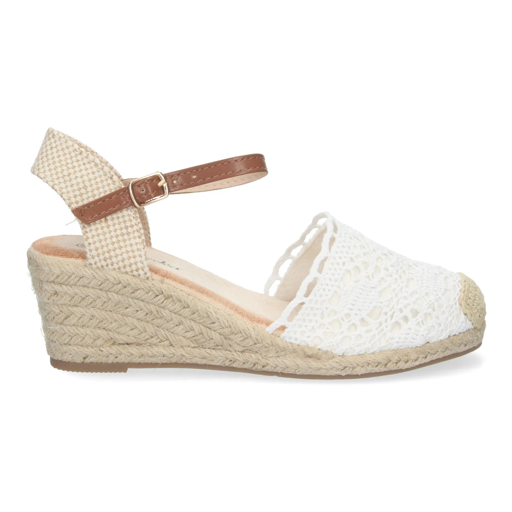 Alpargata de cuña media de yute cómoda pala crochet blanco YJ761