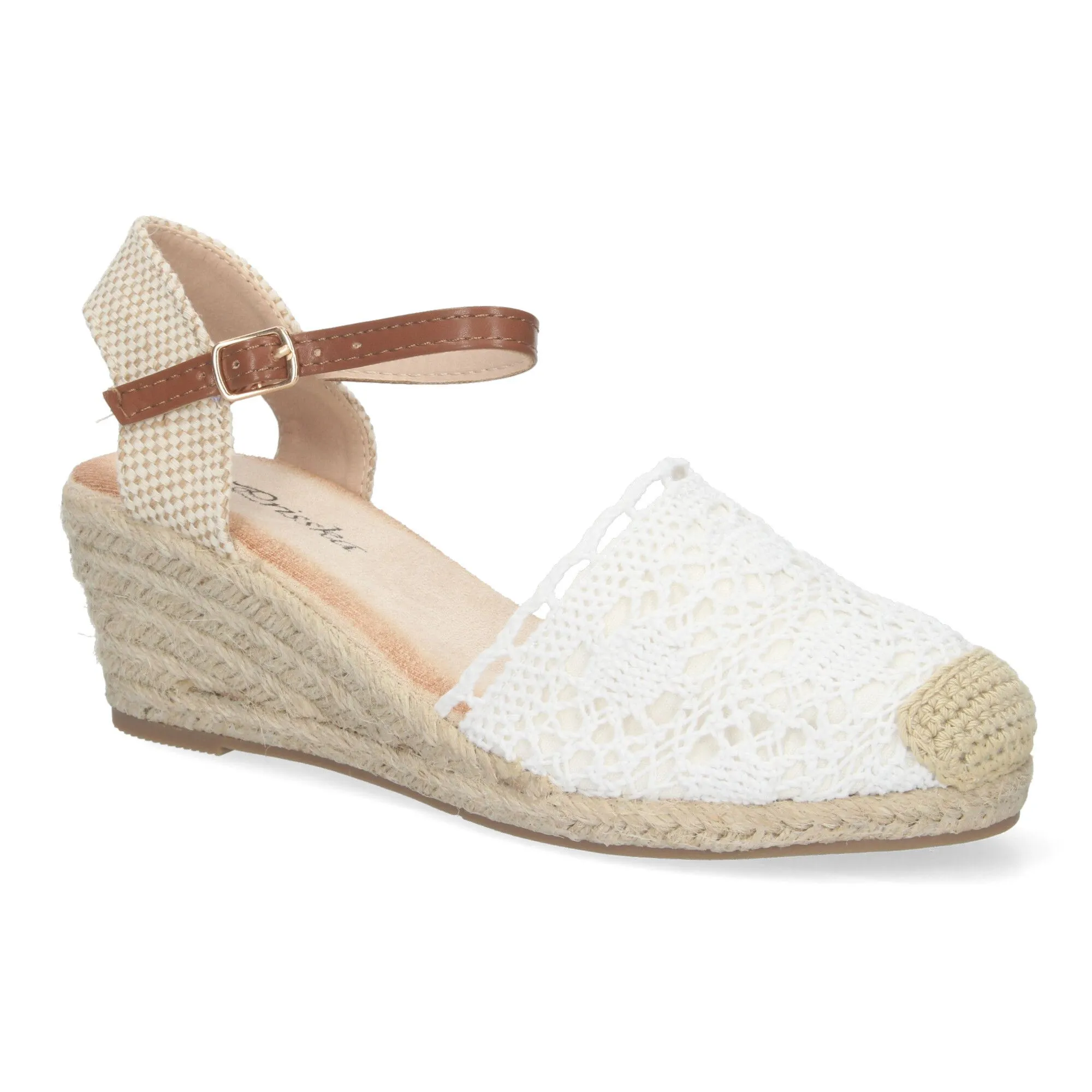 Alpargata de cuña media de yute cómoda pala crochet blanco YJ761