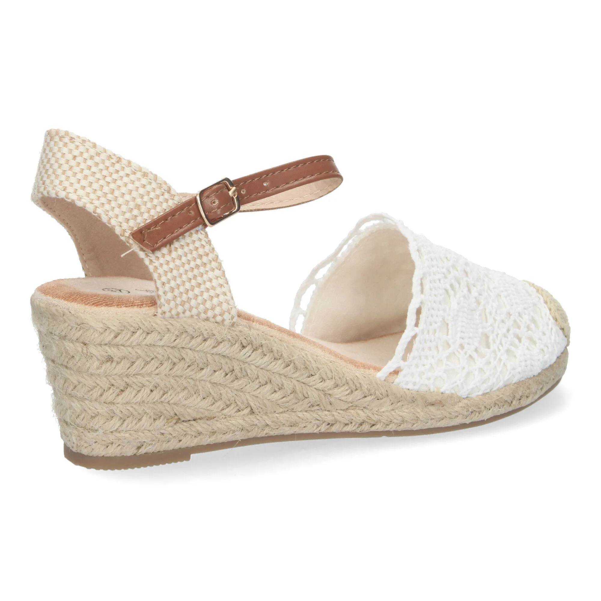 Alpargata de cuña media de yute cómoda pala crochet blanco YJ761