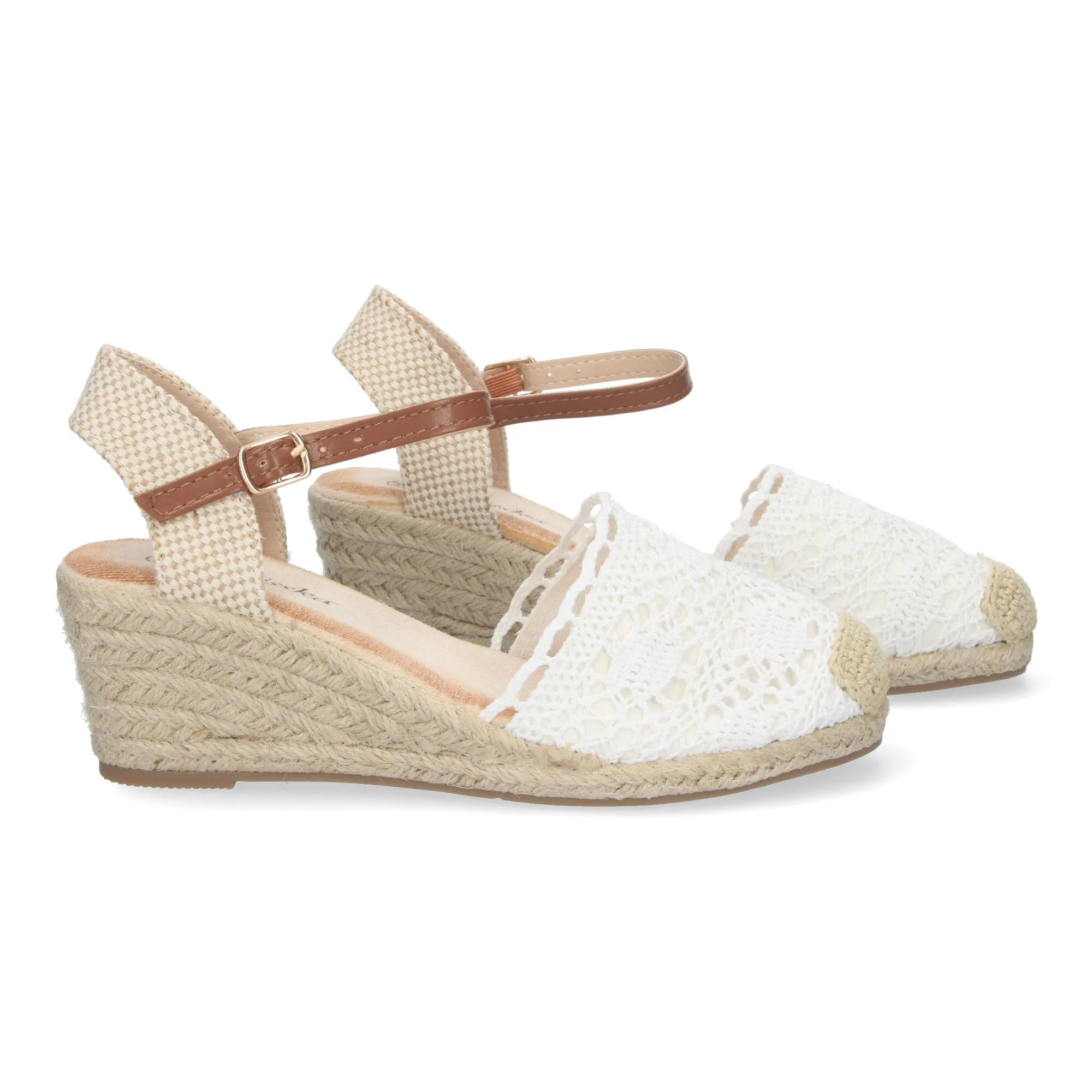 Alpargata de cuña media de yute cómoda pala crochet blanco YJ761