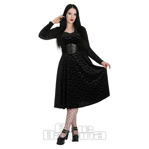 Banned Midi De Manga Larga Con Murciélago De Terciopelo Vestido (Negro)
