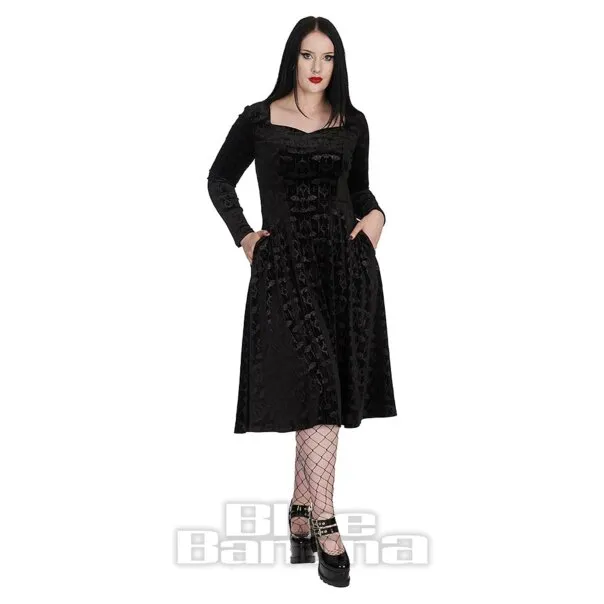 Banned Midi De Manga Larga Con Murciélago De Terciopelo Vestido (Negro)