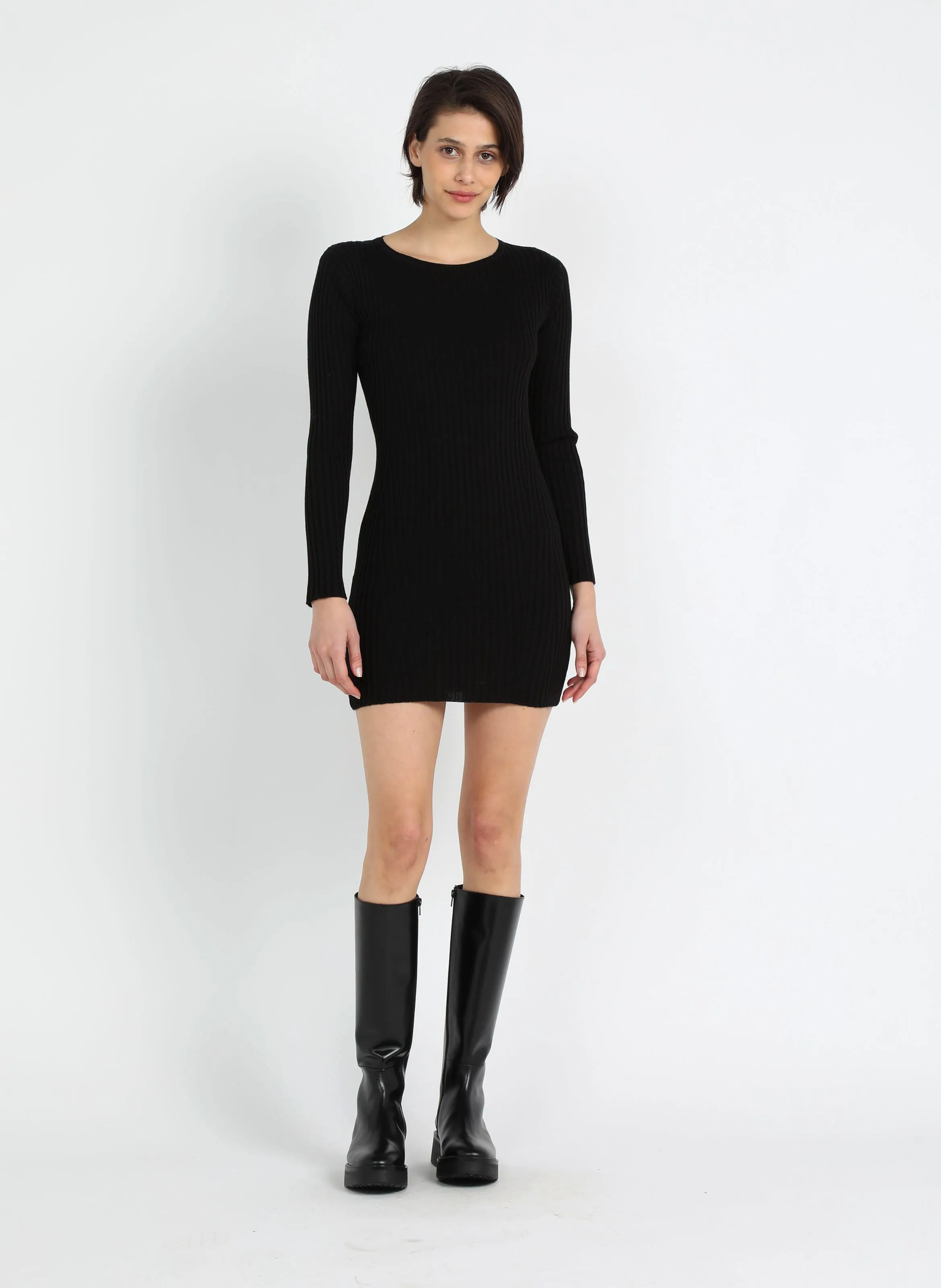 BIMBA  VESTIDO CORTO AJUSTADO DE MEZCLA DE LANA EN NEGRO