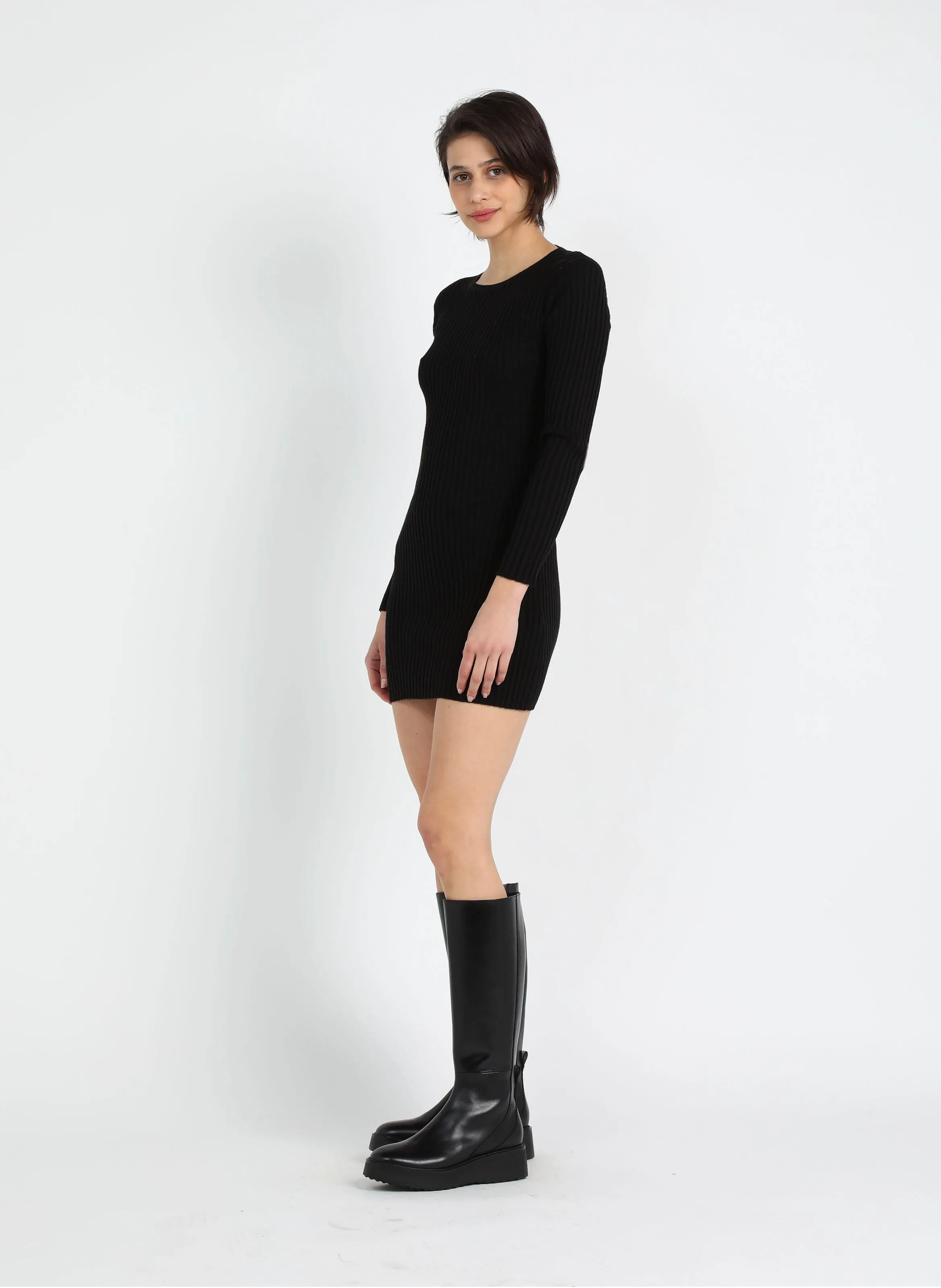 BIMBA  VESTIDO CORTO AJUSTADO DE MEZCLA DE LANA EN NEGRO