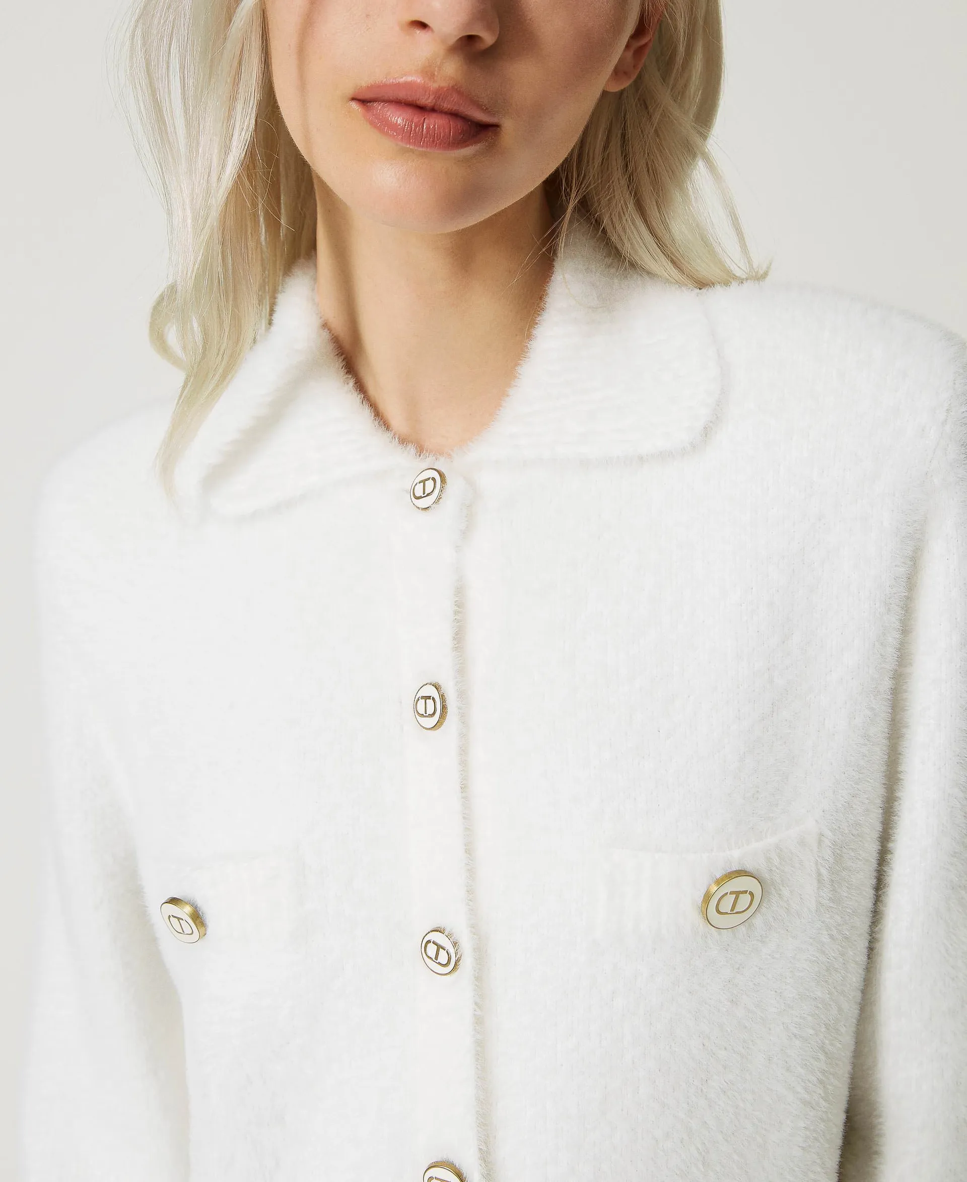 Blouson court en maille piquée jacquard