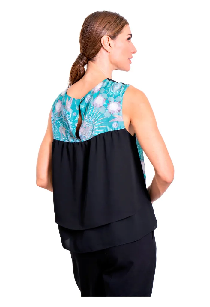 Blusa Pétalos Colibrí Azul