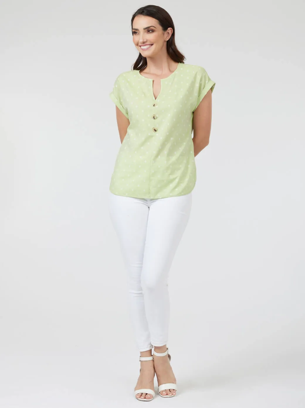 Blusa verde con escote redondo Esenciales