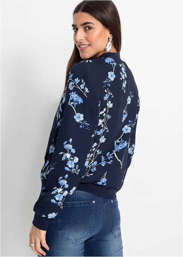 BLUSóN AZUL OSCUROAZUL CLARO ESTAMPADO DE FLORES