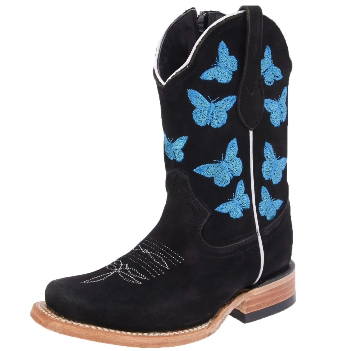 BOTAS DE CUERO NOBUCK HORMA RODEO PARA MUJER COLOR NEGRO CON MARIPOSAS WD490