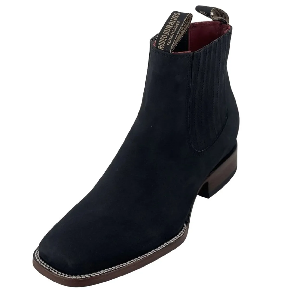 Botines Charros de Gamuza Punta Cuadrada Color Negro Liso DUR