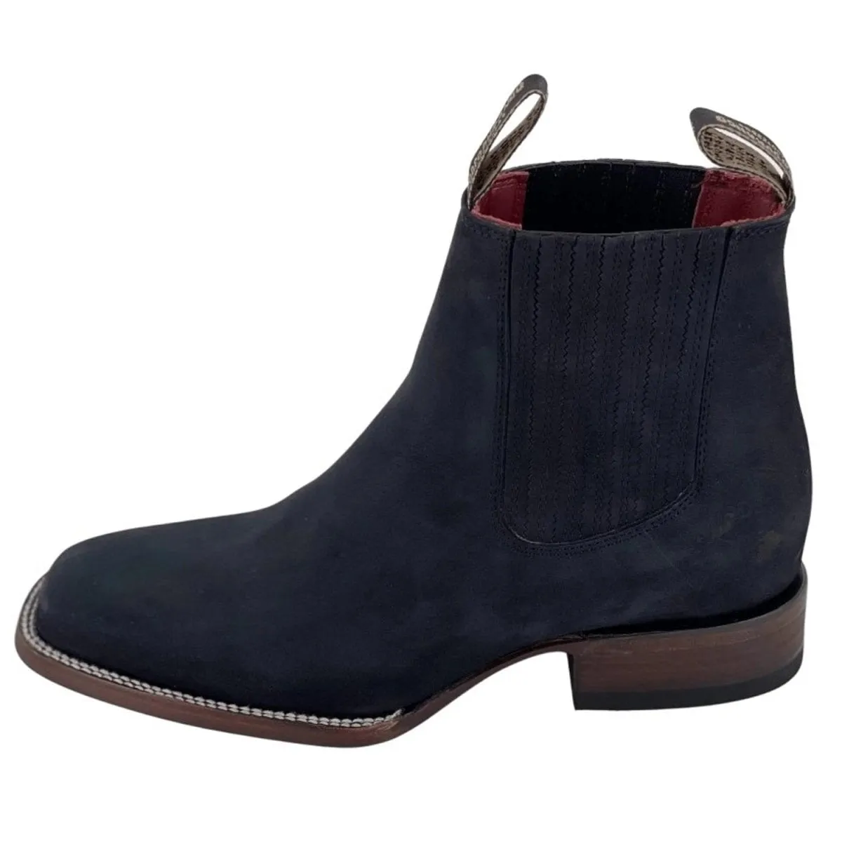 Botines Charros de Gamuza Punta Cuadrada Color Negro Liso DUR