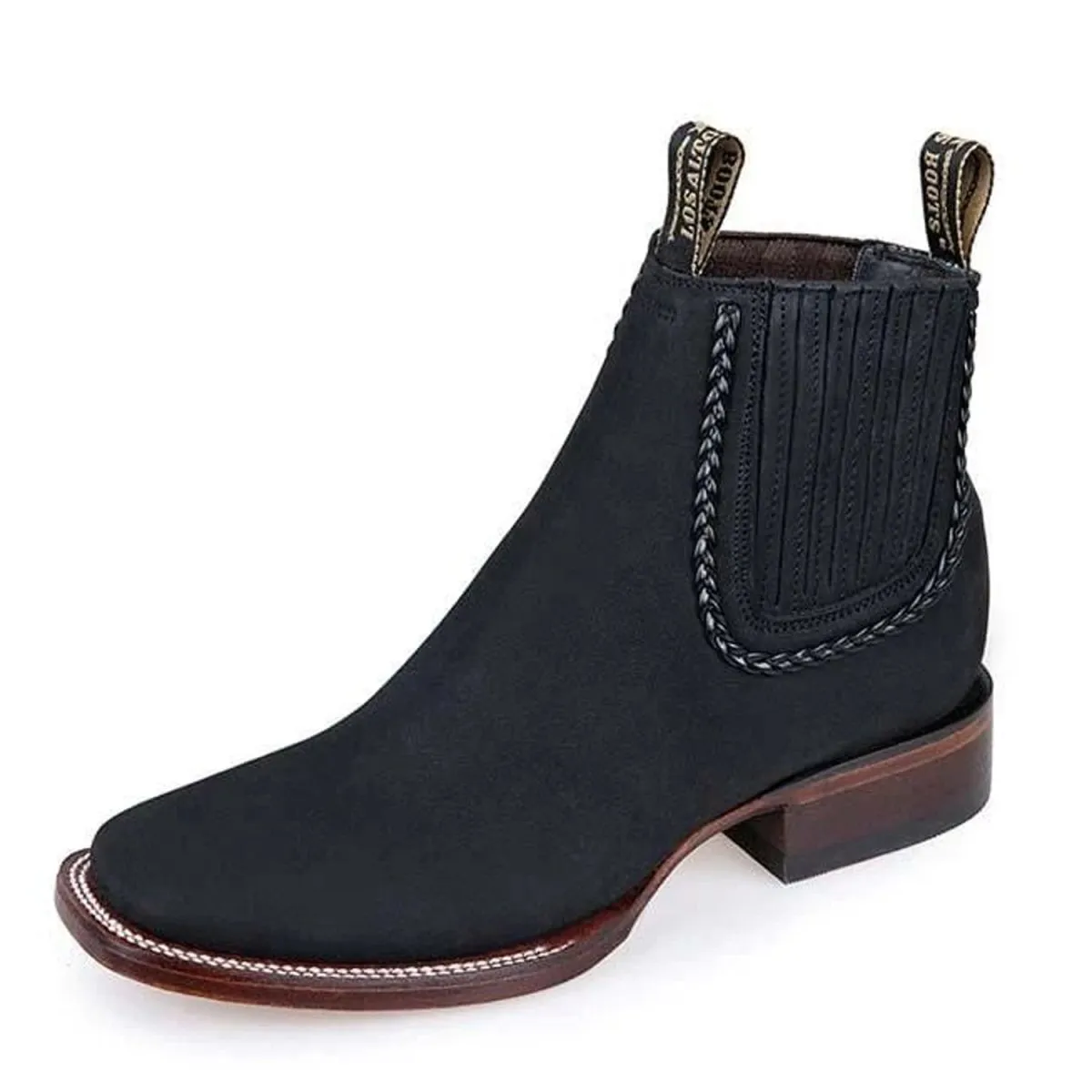 BOTINES CHARROS DE GAMUZA PUNTA CUADRADA PARA MUJER COLOR NEGRO LAB32B6305