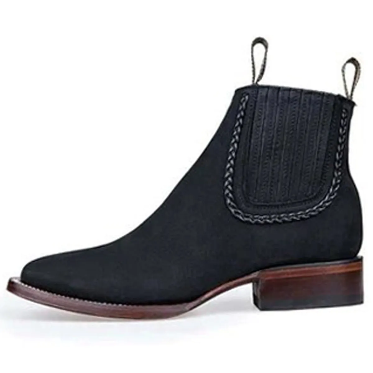 BOTINES CHARROS DE GAMUZA PUNTA CUADRADA PARA MUJER COLOR NEGRO LAB32B6305