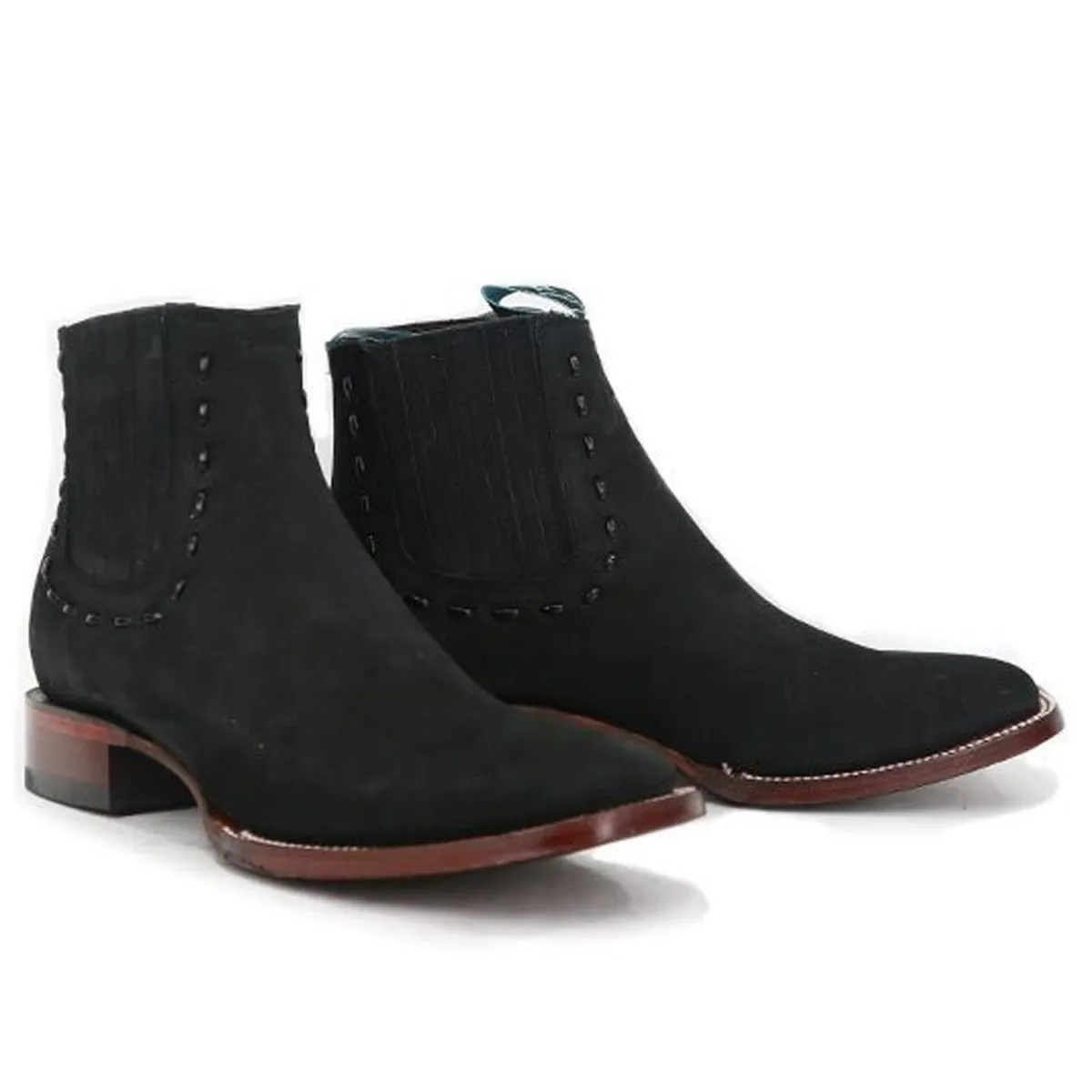 BOTINES CHARROS DE GAMUZA PUNTA CUADRADA PARA MUJER COLOR NEGRO LAB32B6305