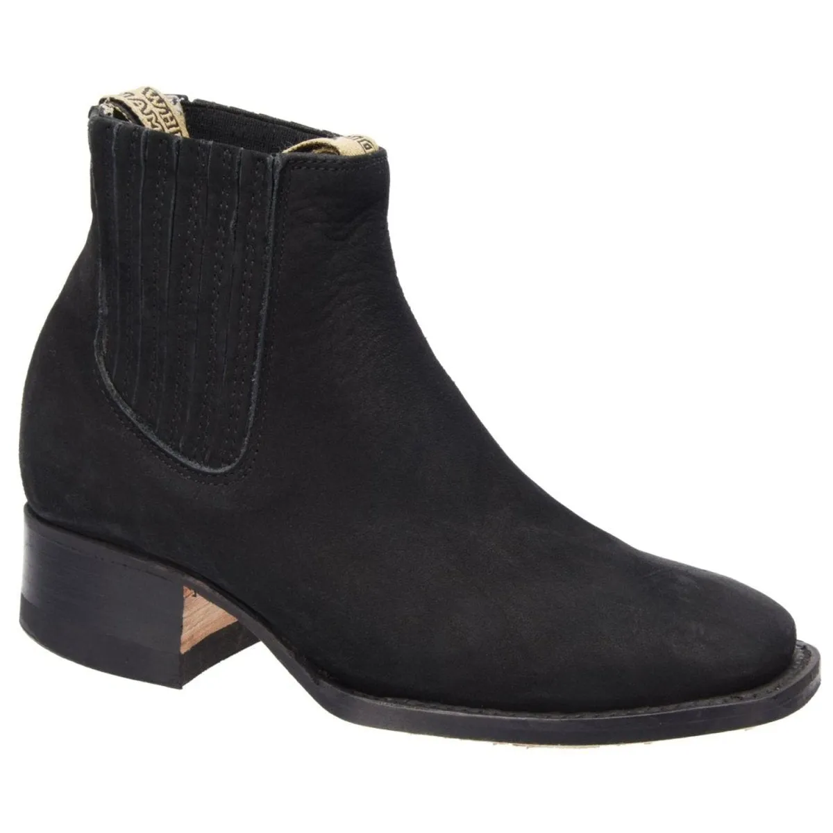 BOTINES CHARROS DE GAMUZA PUNTA CUADRADA PARA MUJER COLOR NEGRO WD347