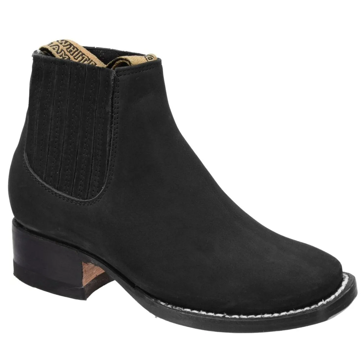 BOTINES CHARROS PARA NIO CUERO GAMUZA ORIGINAL PUNTA CUADRADA COLOR NEGRO WD350