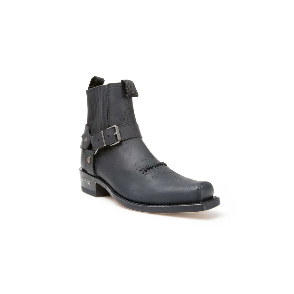 Botín Sendra 6445 58 Seta Motera para hombre en cuero negro con arnés fijo