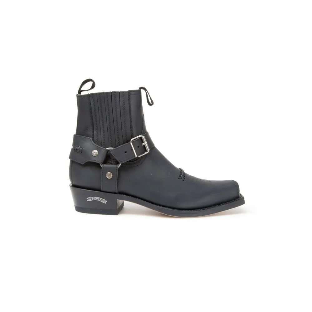 Botín Sendra 6445 58 Seta Motera para hombre en cuero negro con arnés fijo