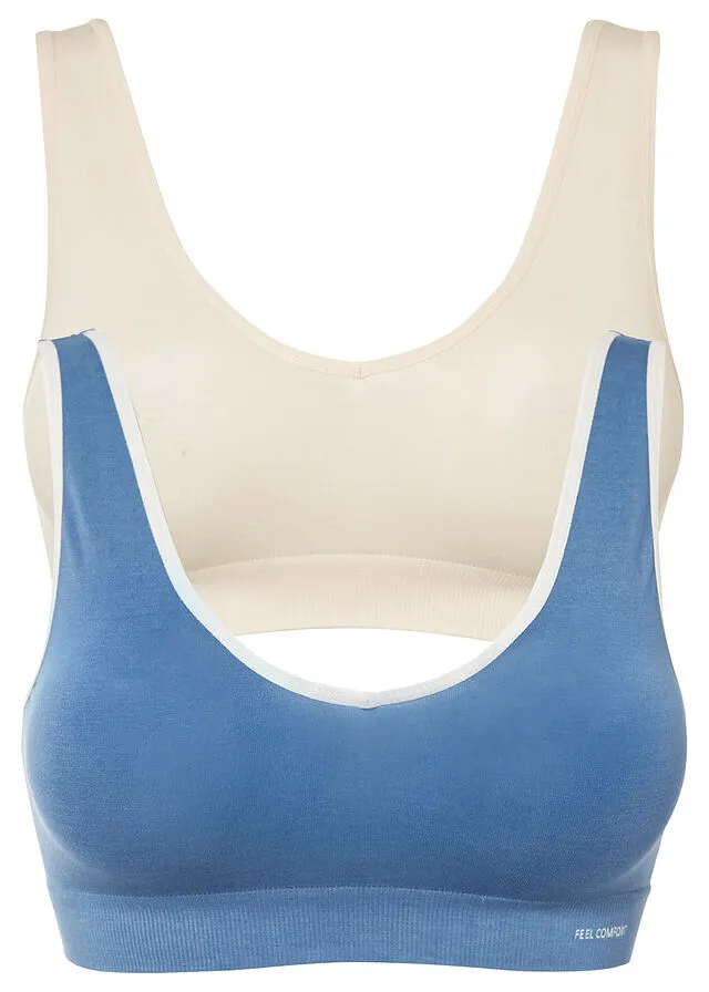 Bustier Feel Comfort sin costuras con fibras de bambú (2 unidades) azul vaquero/beige arena