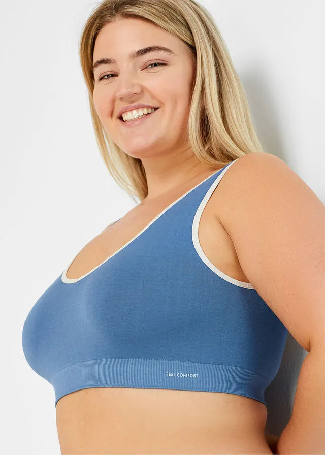 Bustier Feel Comfort sin costuras con fibras de bambú (2 unidades) azul vaquero/beige arena