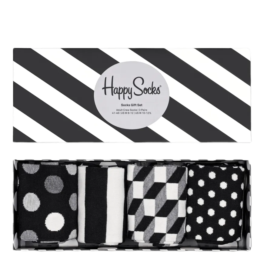 CALCETINES HAPPY SOCKS CLASSIC BLACK & WHITE 4PACK GIFT BOX PATTERNED