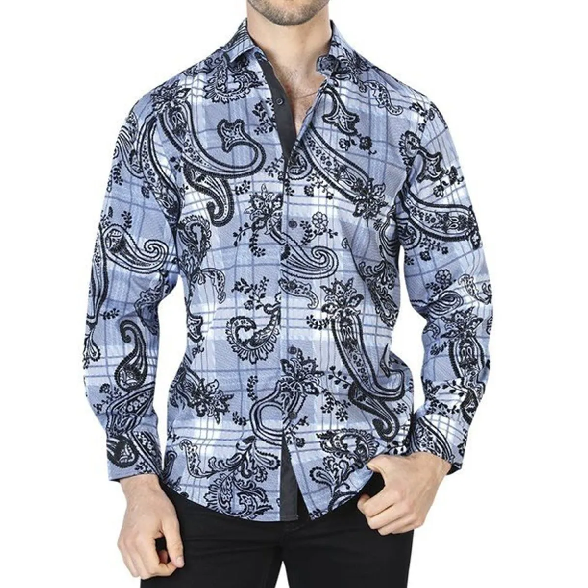 CAMISA DE MODA EL SEOR DE LOS CIELOS COLOR AZUL CON NEGRO GEN44058