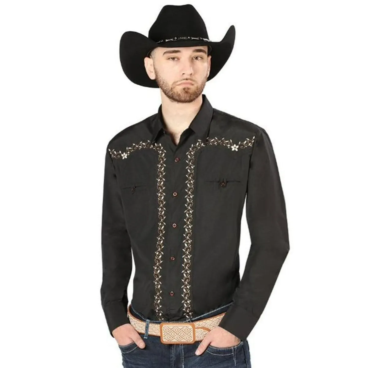 CAMISA VAQUERA BORDADA EL SEOR DE LOS CIELOS COLOR NEGRO GEN44200