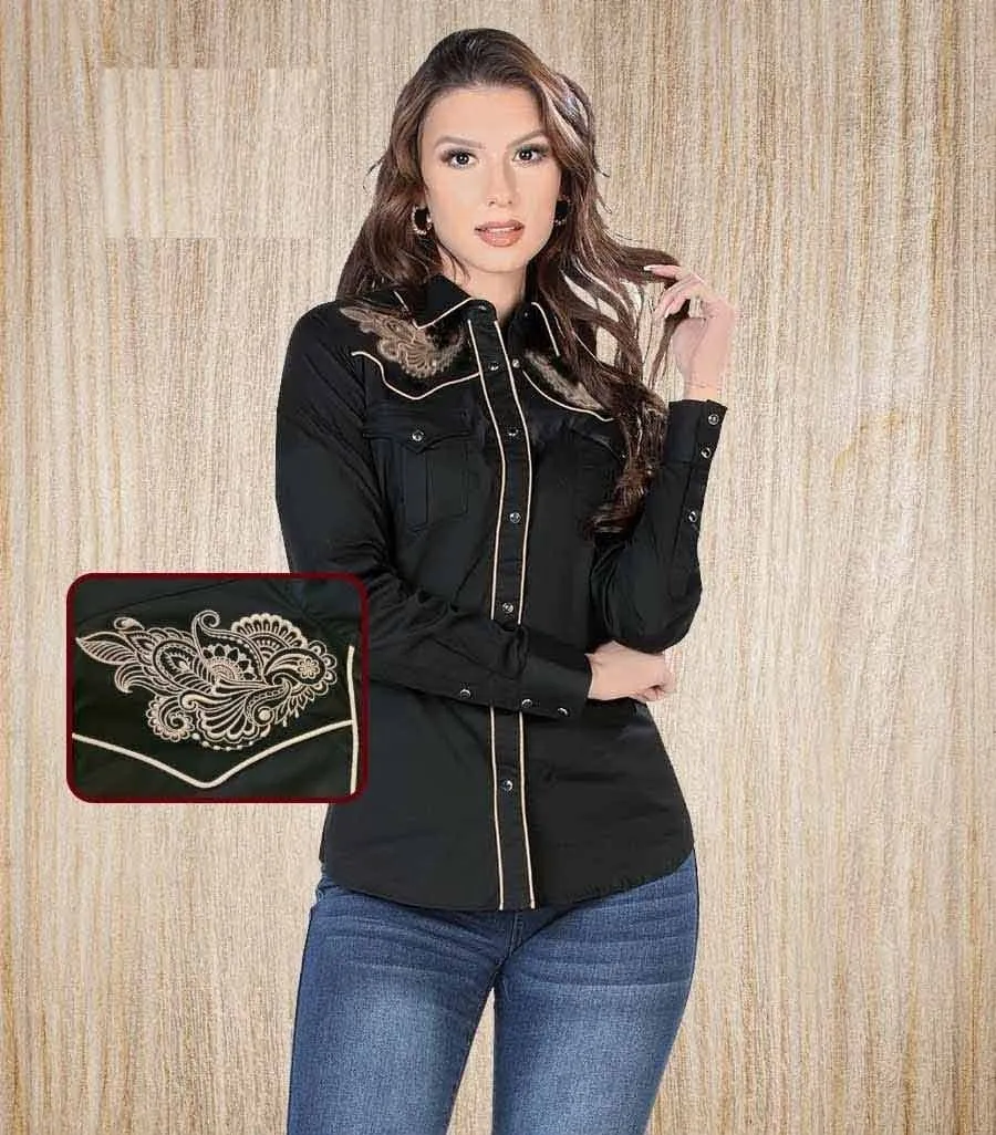 CAMISA VAQUERA BORDADA PARA MUJER COLOR NEGRO LAM2316BLACK