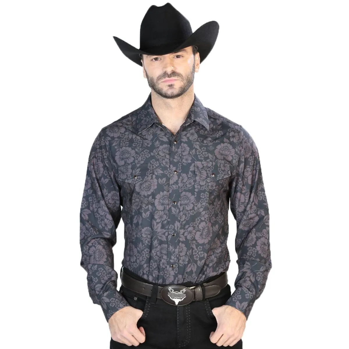 CAMISA VAQUERA DE MODA EL SEOR DE LOS CIELOS NEGRO CON ROSAS GEN44100
