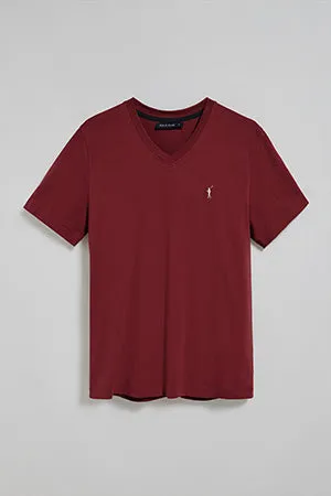 Camiseta granate con cuello de pico y logo bordado Rigby Go