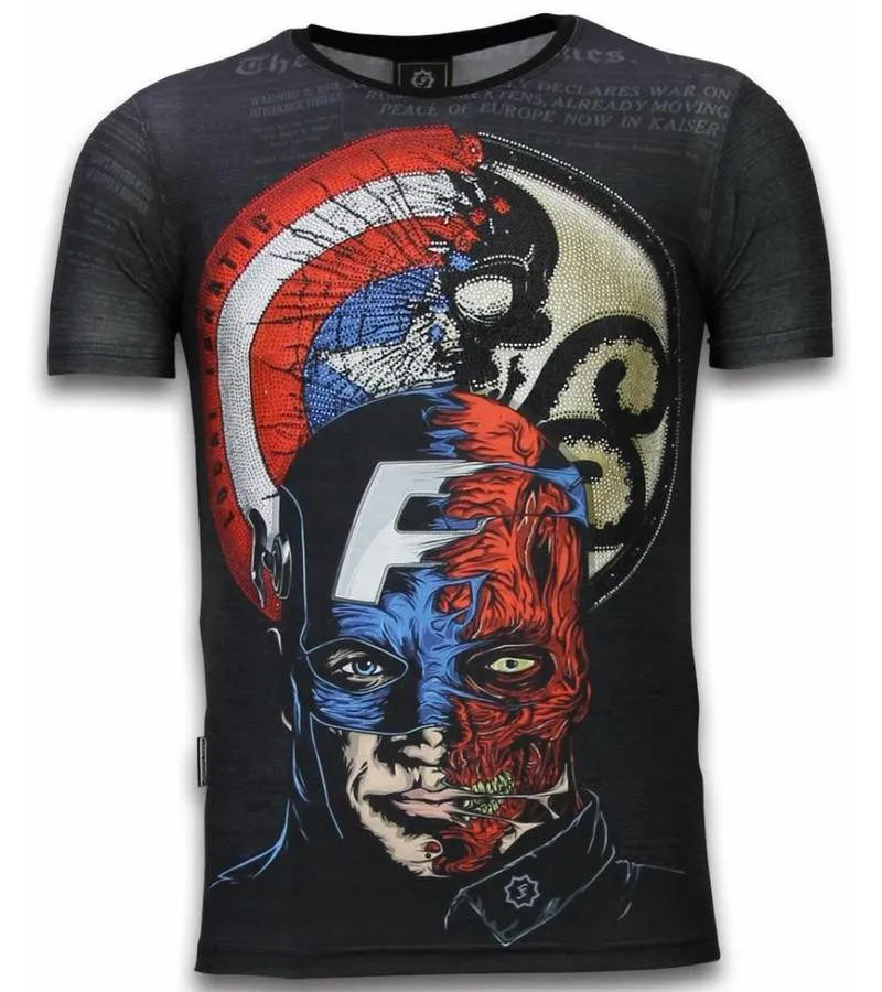CAPTAIN  DIGITAL RHINESTONE CAMISETAS PERSONALIZADAS  NEGRO