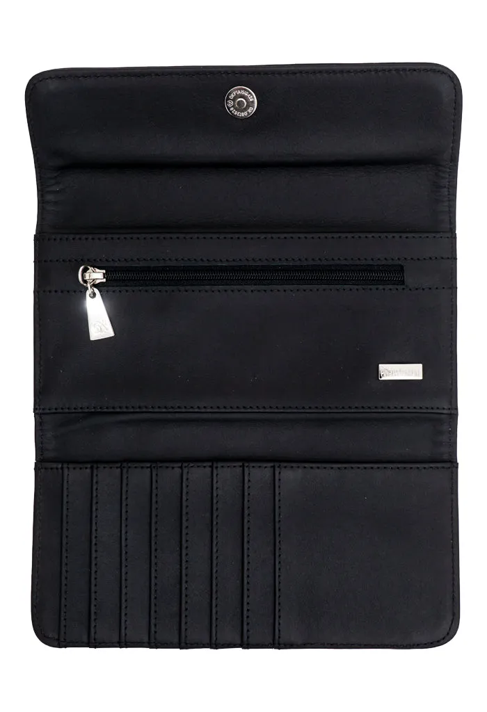 Cartera Bolsillo Negro Diosas Mexicas Morado