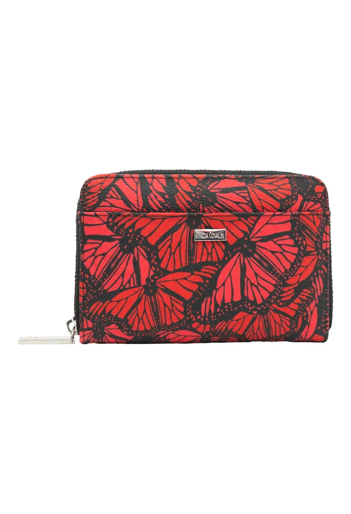 Cartera Mediana Negro Mariposa Monarca Rojo