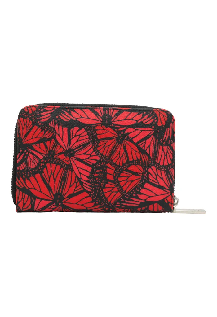 Cartera Mediana Negro Mariposa Monarca Rojo