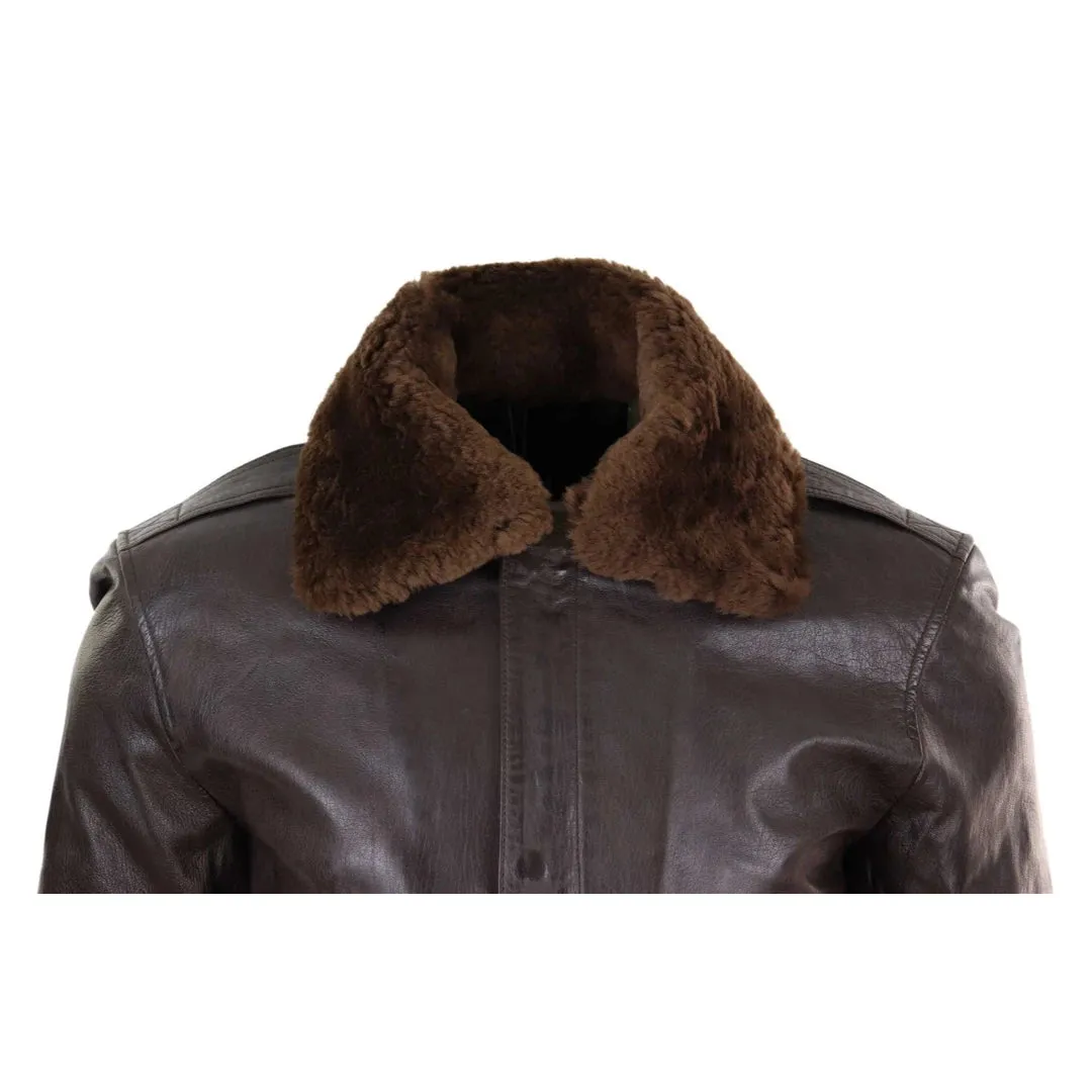Chaqueta de cuero en Marrón y Negro con cremallera para caballero estilo Bomber Piloto