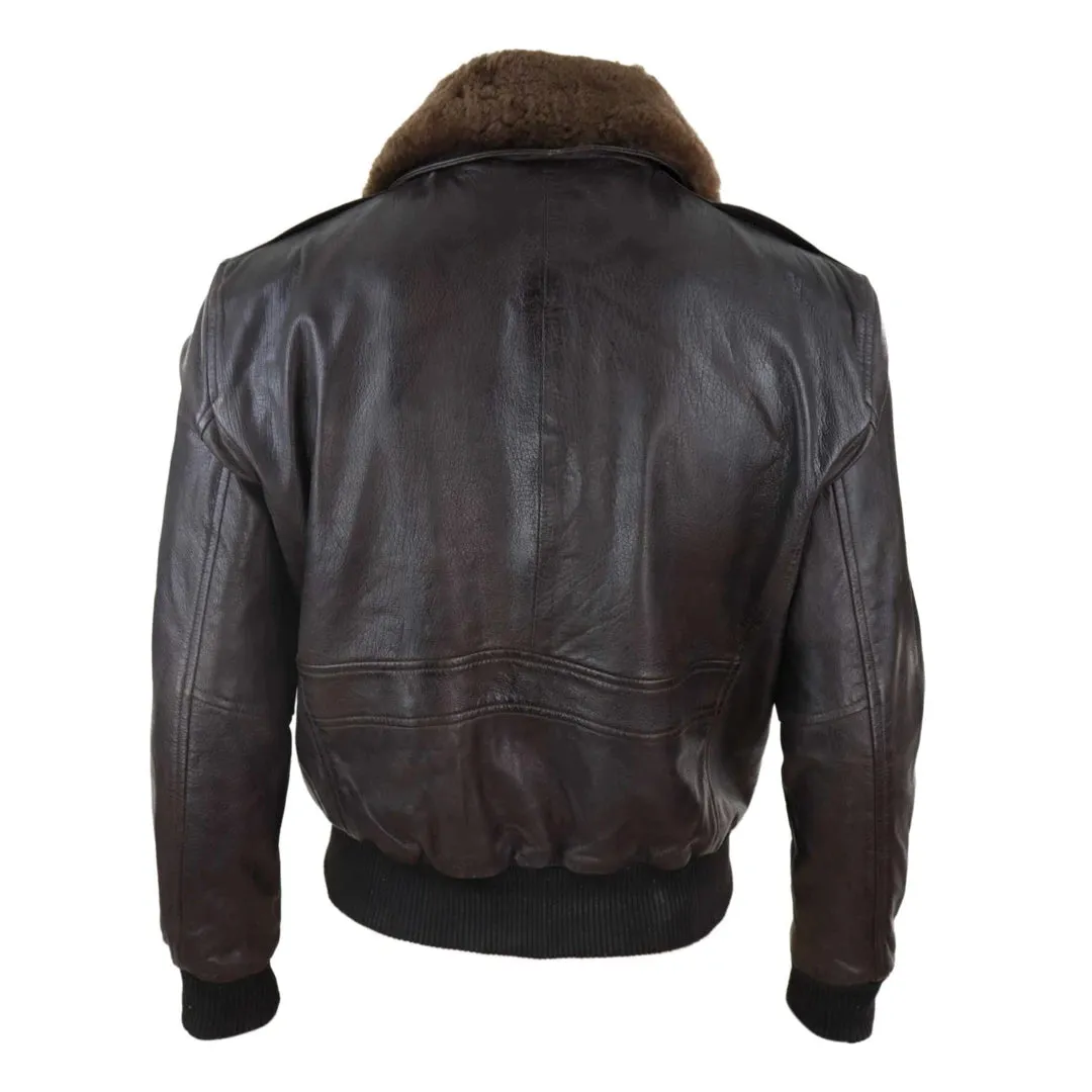 Chaqueta de cuero en Marrón y Negro con cremallera para caballero estilo Bomber Piloto