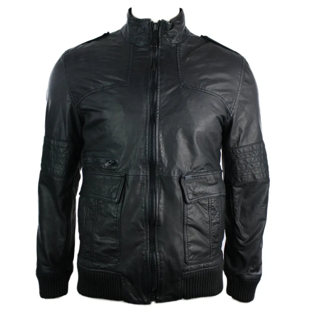 Chaqueta de cuero para hombres jack bomber negro