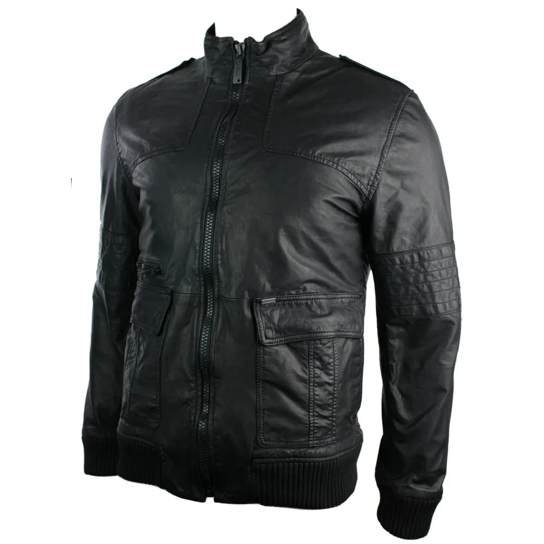 Chaqueta de cuero para hombres jack bomber negro