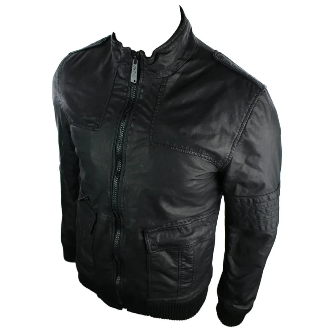 Chaqueta de cuero para hombres jack bomber negro