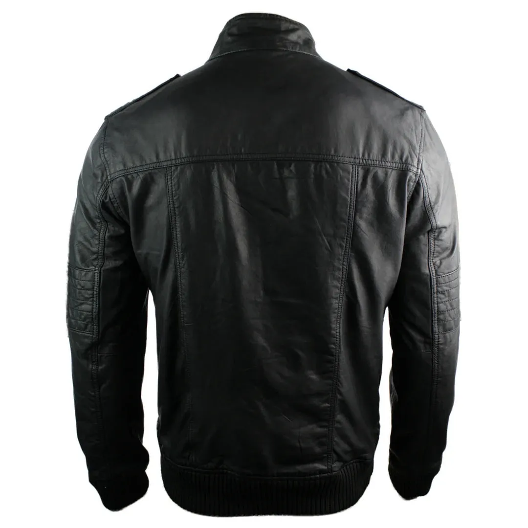 Chaqueta de cuero para hombres jack bomber negro