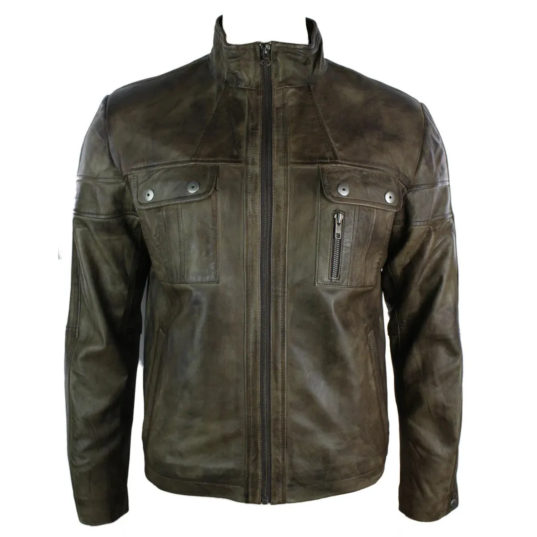 Chaqueta de cuero para hombres look de cuello alto