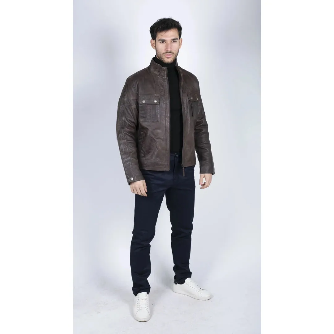 Chaqueta de cuero para hombres look de cuello alto