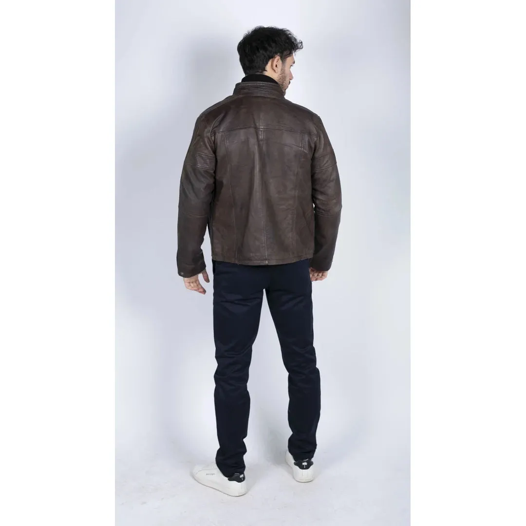 Chaqueta de cuero para hombres look de cuello alto