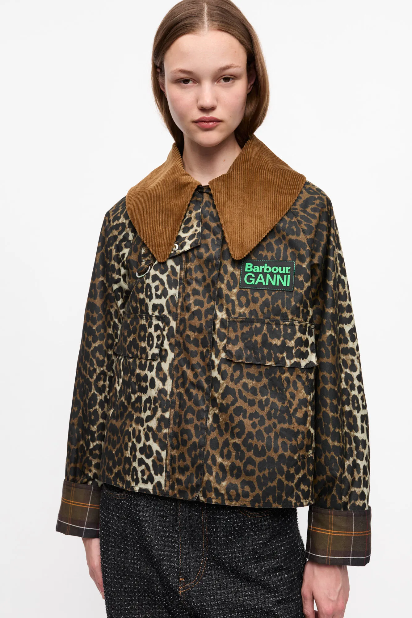 Chaqueta encerada con estampado de leopardo Ganni x Barbour