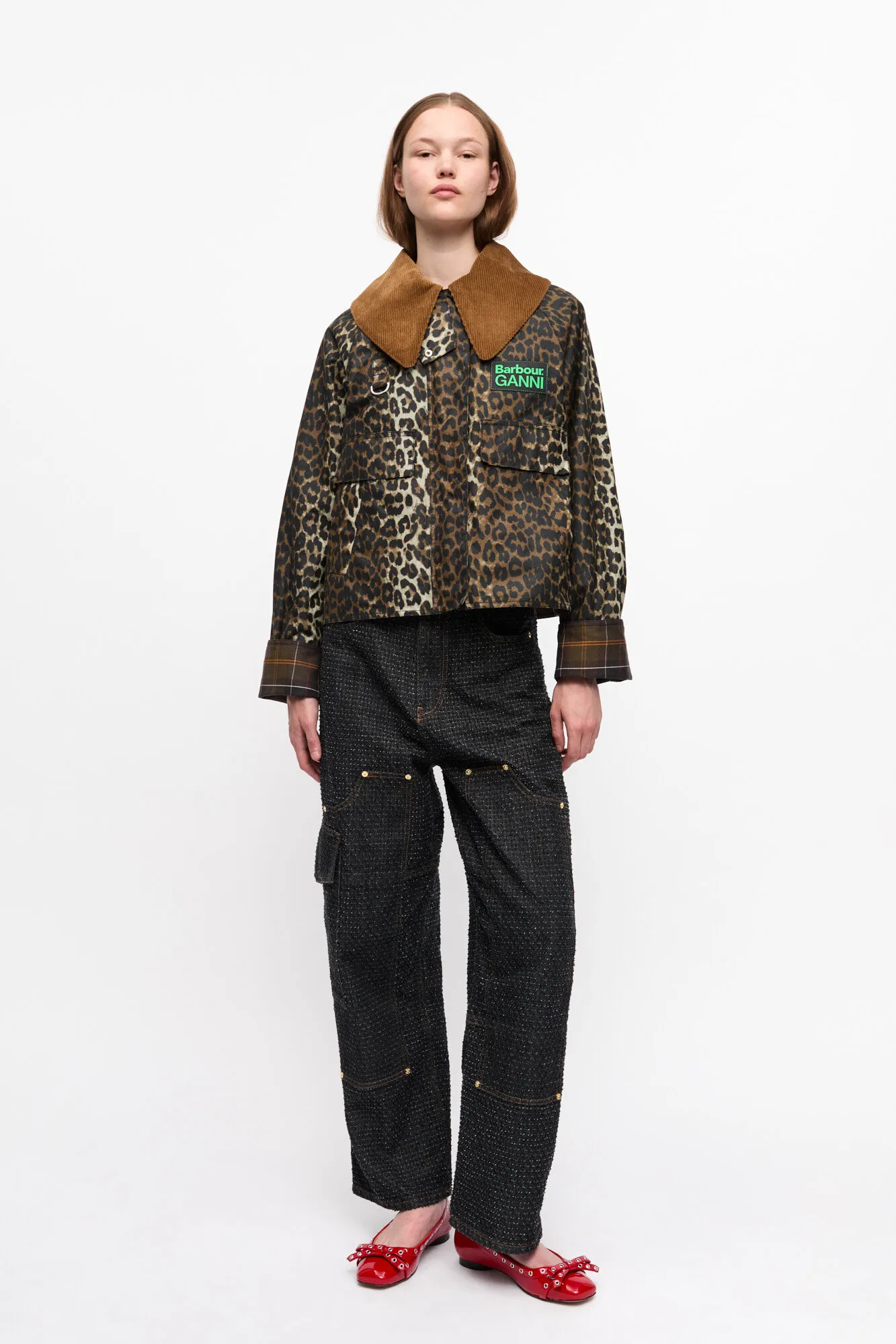 Chaqueta encerada con estampado de leopardo Ganni x Barbour