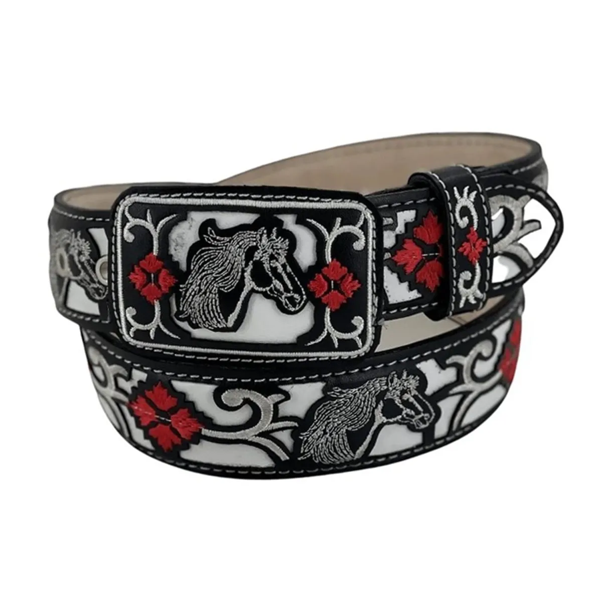 CINTO VAQUERO PARA MUJER DE CUERO ORIGINAL COLOR NEGRO Y BLANCO RDCWCB4
