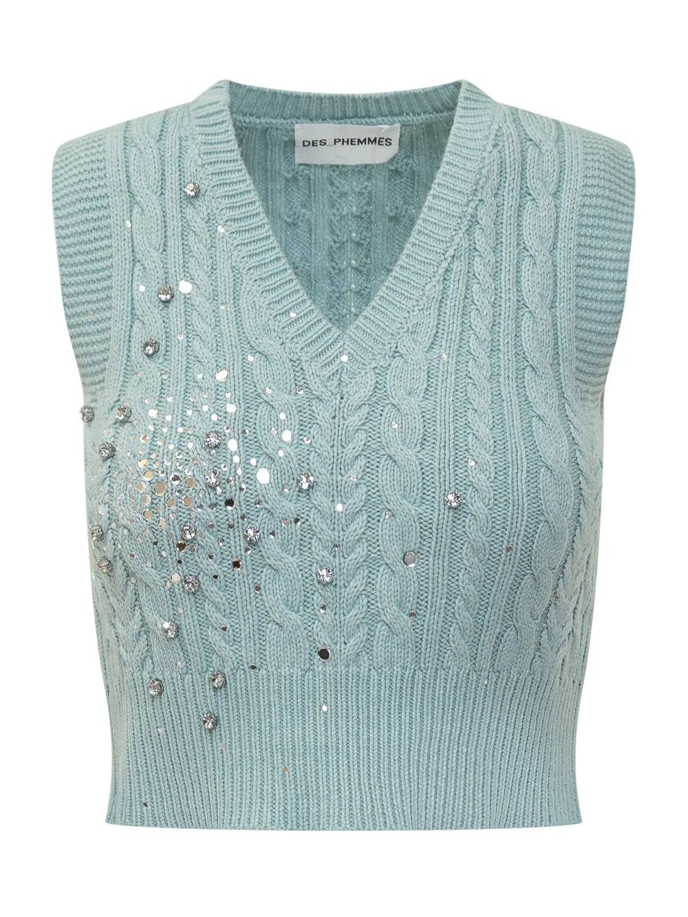 DES PHEMMES Knit Top with Rhinestones