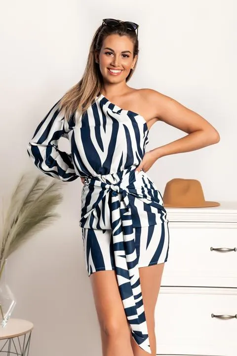 Elegante mini vestido asimétrico Vestea, azul oscuro